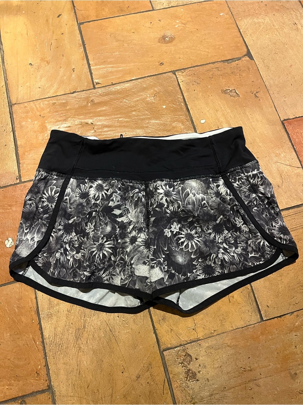 lululemon athletica Black & White Floral Athletic Shorts